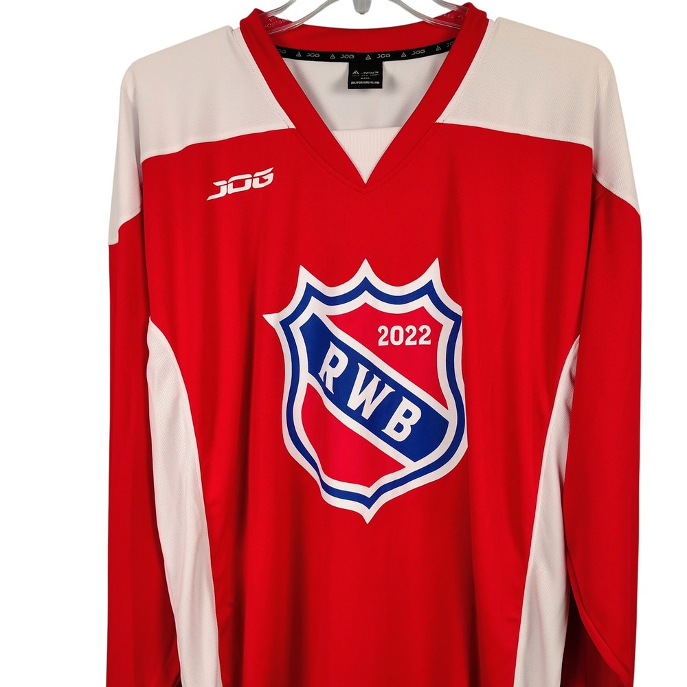 JOG Mens 2XL RWB 2022 Hockey Jersey Red White Mesh Hockeycore Streetwear